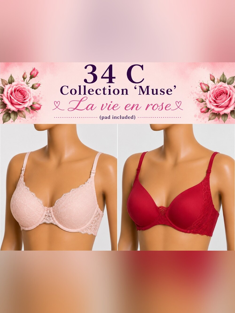 2 Mastectomy Bra 34C New